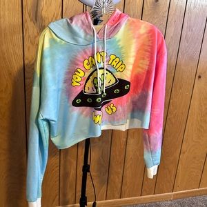 “You Can’t Trip With Us” crop top tye-dye long sleeve shirt